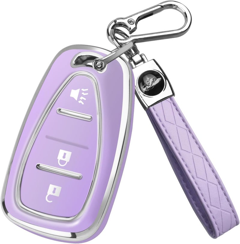 QBUC Key Fob Cover for Chevy, Car Key Fob Case with Keychain for Equinox 2018-2022 Sonic 2017-2020 Spark 2016-2022 Traverse Trailblazer Trax Accessories Protector (Purple) - Image 1